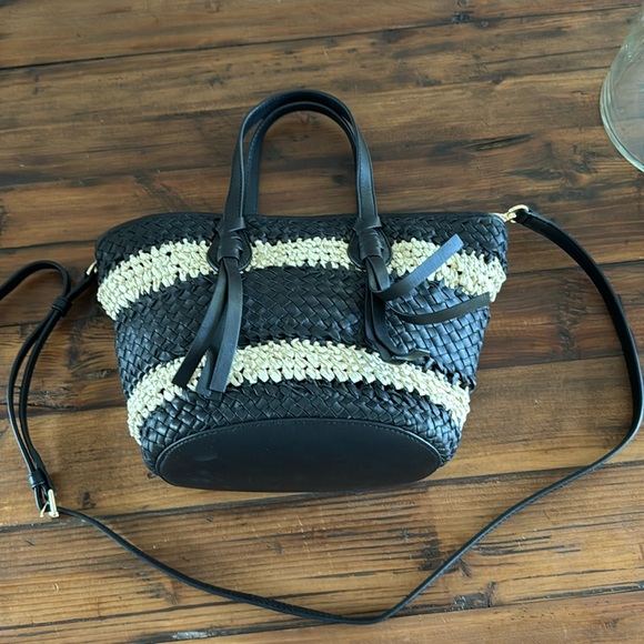 Talbots Handbags - Woven Straw Accent Black Mini Tote